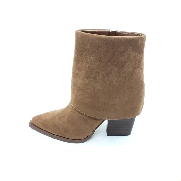 Jessica Simpson Lerra Pointed Toe Ankle Boots Tan Faux Suede Block Heel Size 8.5 - Picture 1 of 13